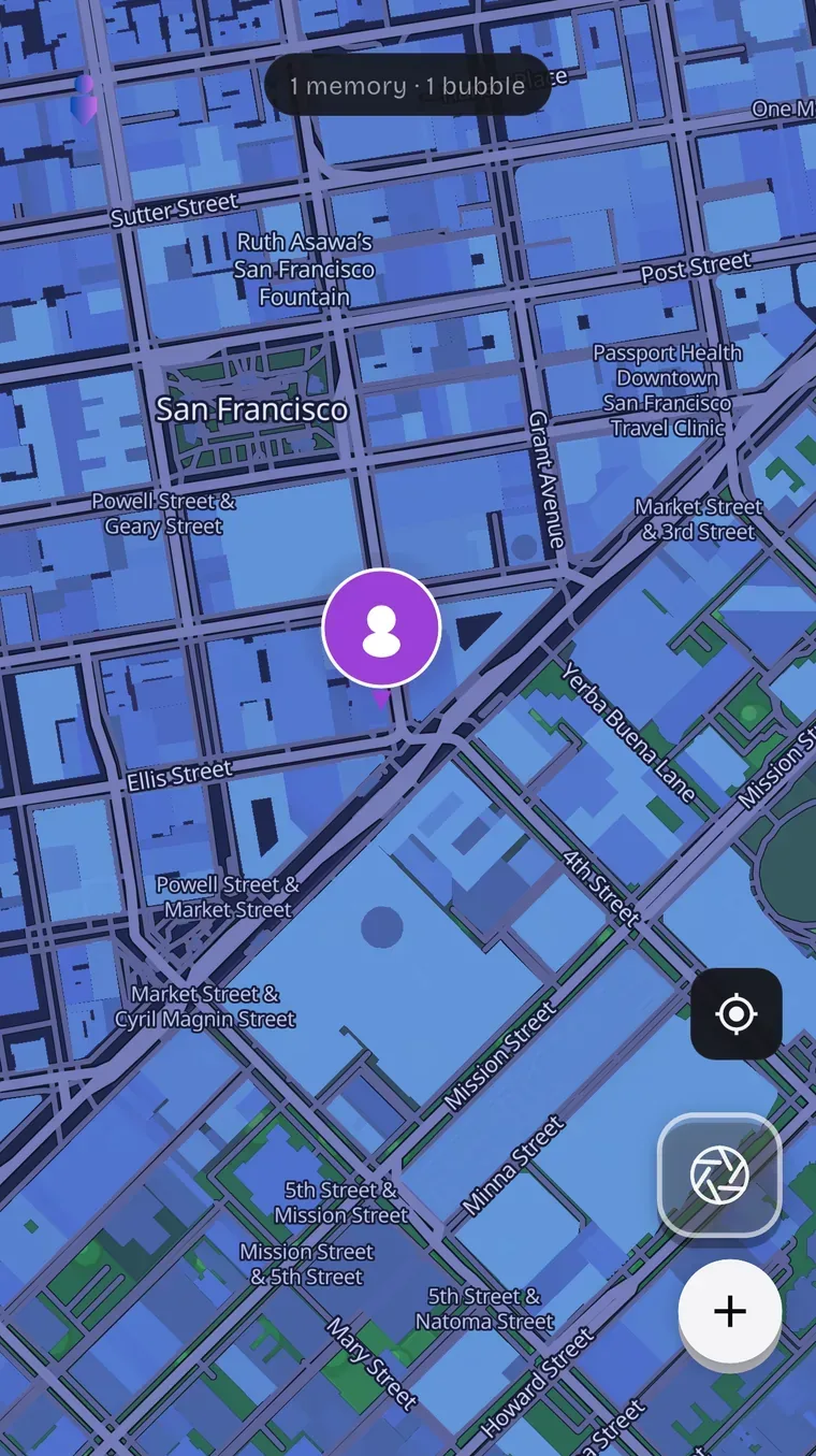 The Emories map, with a memory pinned to the street it was taken on.